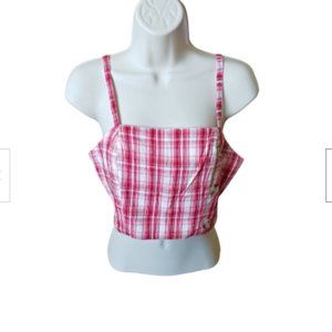Arizona Jean Co. Womens Crop Top Size Medium Pink White Plaid